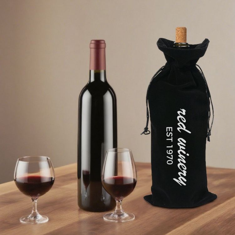 Picture of Drawstring Velvet Wine Bottle Bag