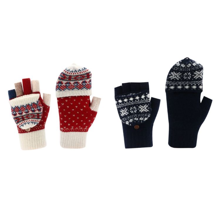 Picture of Adults Jacquard Fingerless Gloves with Flip Cover
