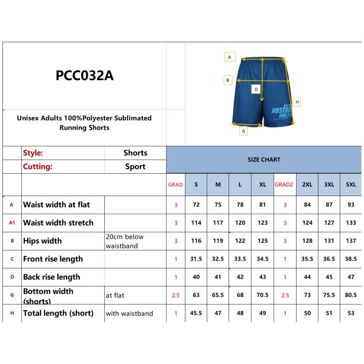Picture of Unisex Adults 100% Polyester Sublimated Running Shorts