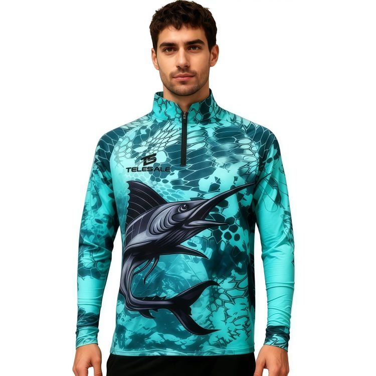 Picture of Men's Polyester Spandex Sublimated 1/4 Zip Fishing Raglan Pullover