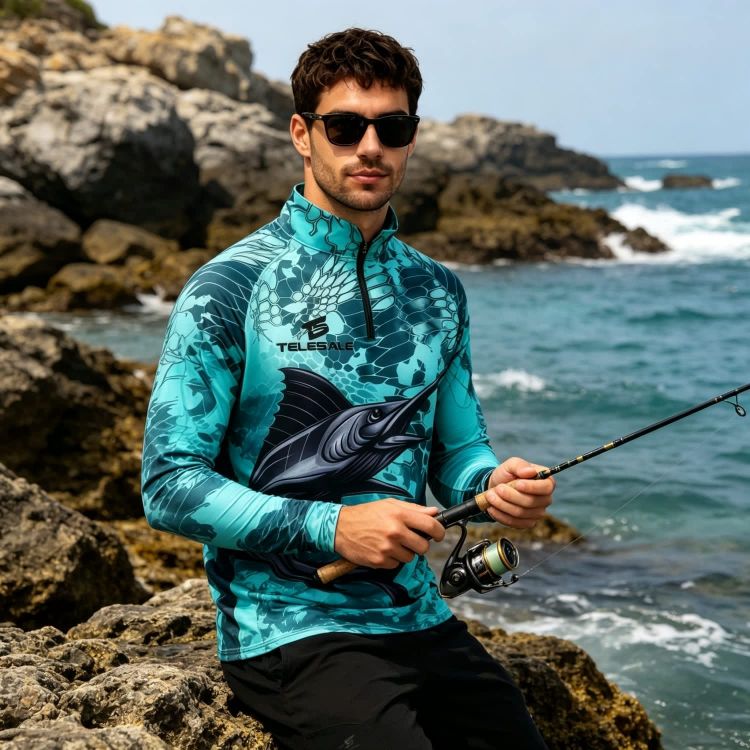 Picture of Men's Polyester Spandex Sublimated 1/4 Zip Fishing Raglan Pullover