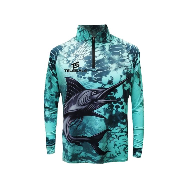 Picture of Men's Polyester Spandex Sublimated 1/4 Zip Fishing Raglan Pullover