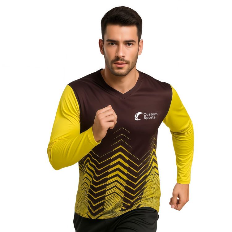Picture of Unisex Adults 100% Polyester Micro Mesh Sublimated V-Neck Long Sleeves Shirt