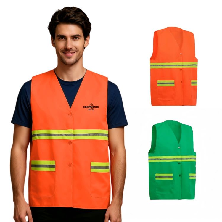 Picture of Hi-Vis Reflective Button-Down Safety Vest With Pockets