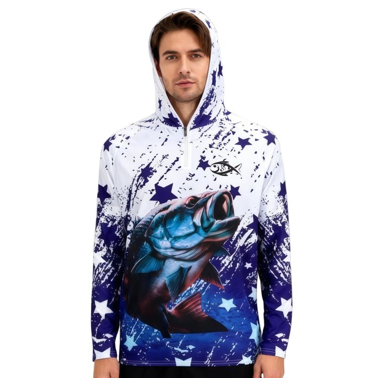 Picture of Men's Polyester Spandex Sublimated 1/4 Zip Fishing Hood Shirt
