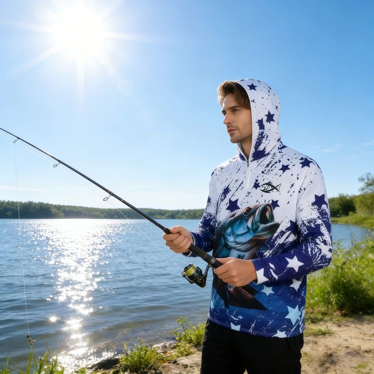 Picture of Men's Polyester Spandex Sublimated 1/4 Zip Fishing Hood Shirt