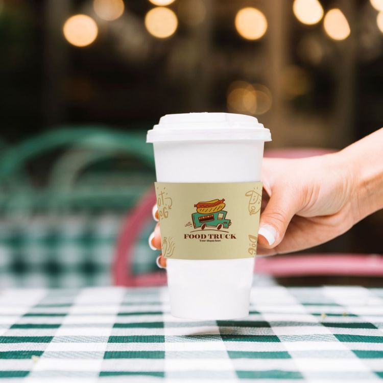 Picture of Home Compostable Aqueous Single Wall Paper Cups with Cup Sleeve