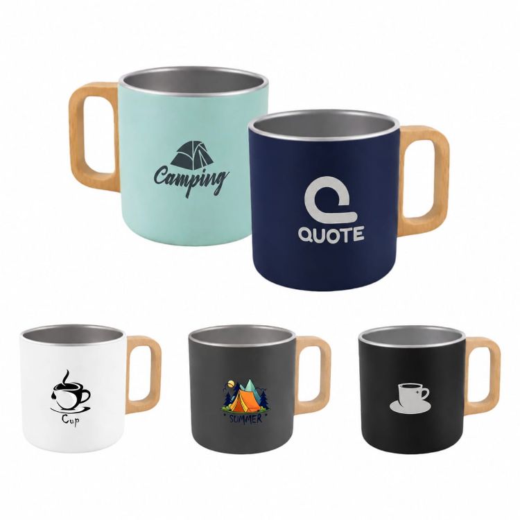 Picture of 400ML Stainless Steel Insulated Mug with Wooden Handle