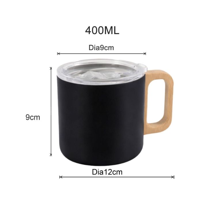 Picture of 400ML Stainless Steel Insulated Mug with Wooden Handle