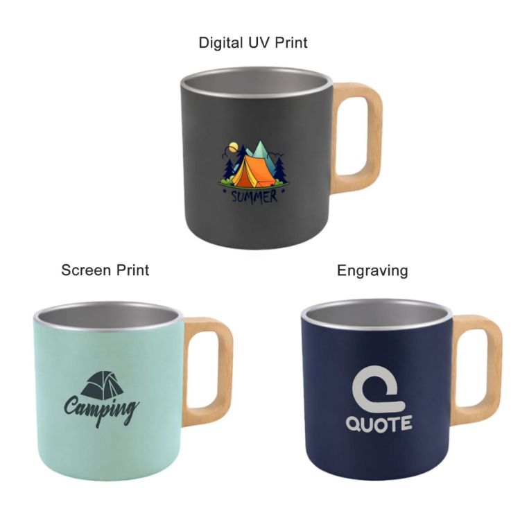 Picture of 400ML Stainless Steel Insulated Mug with Wooden Handle