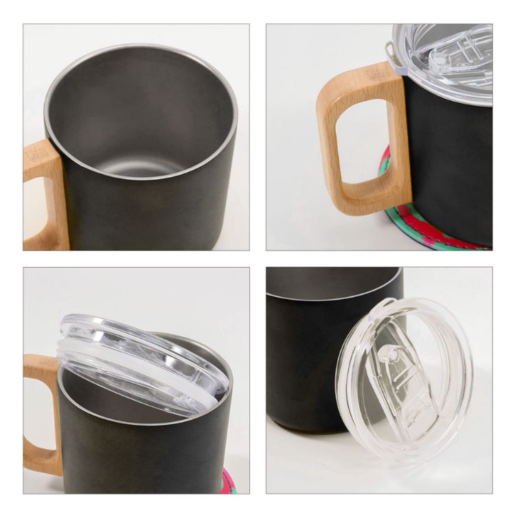 Picture of 400ML Stainless Steel Insulated Mug with Wooden Handle