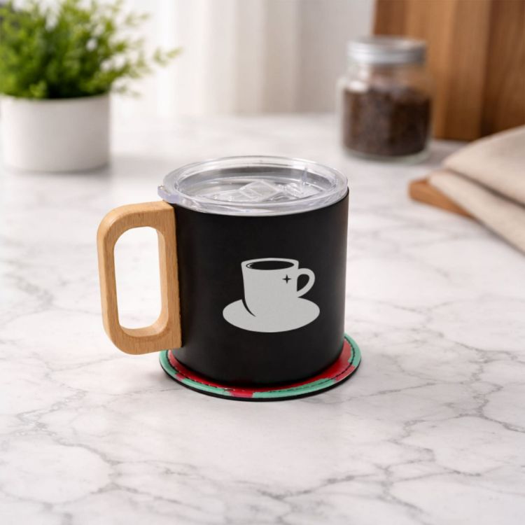 Picture of 400ML Stainless Steel Insulated Mug with Wooden Handle