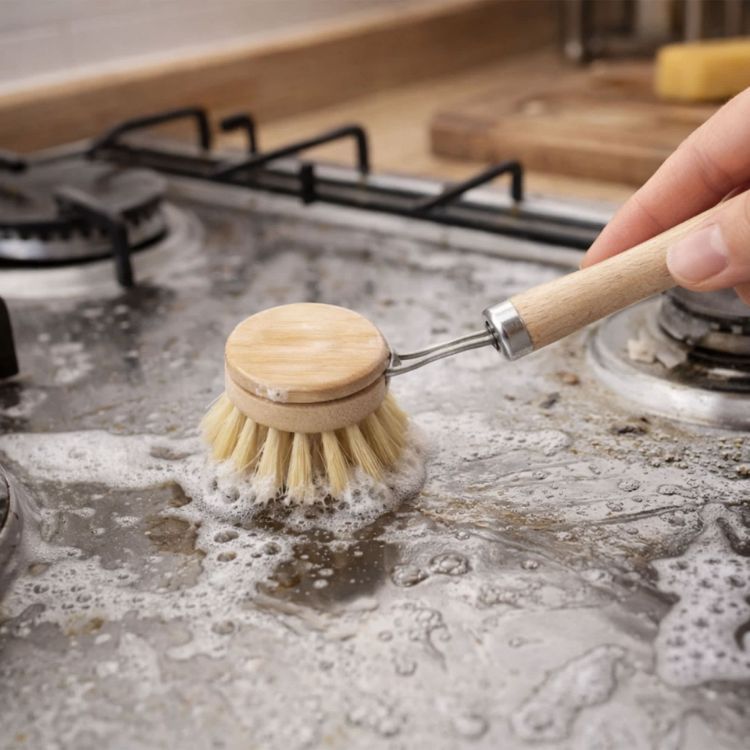 Picture of Long-Handled Kitchen Wooden Cleaning Scrubber