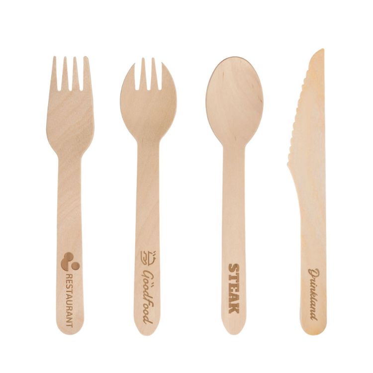 Picture of Pack of 100 Per Pack Disposable Wooden Cutlery - (Forks /Spoons/Knives/2 in 1 Spoon and fork)-(Big)