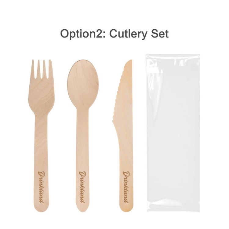 Picture of Pack of 100 Per Pack Disposable Wooden Cutlery - (Forks /Spoons/Knives/2 in 1 Spoon and fork)-(Big)