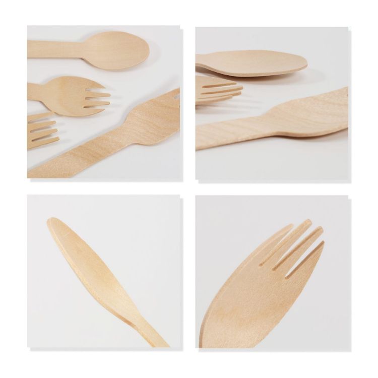Picture of Pack of 100 Per Pack Disposable Wooden Cutlery - (Forks /Spoons/Knives/2 in 1 Spoon and fork)-(Big)