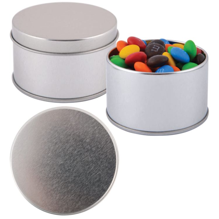 Picture of M&M's in Silver Round Tin