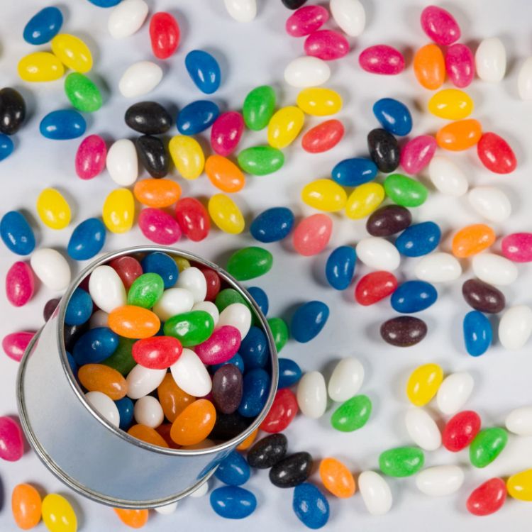 Picture of Assorted Colour Mini Jelly Beans in Silver Round Tin
