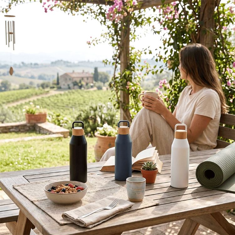 Picture of Aspen Recycled Bottle with Bamboo Lid - 1L
