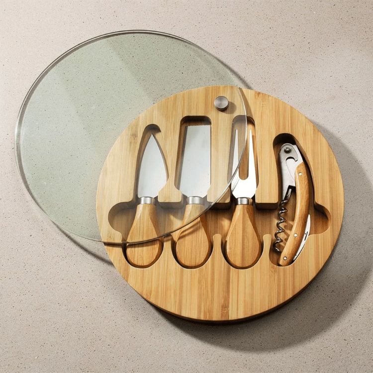 Picture of Trekk Round Bamboo Glass Cheese Set