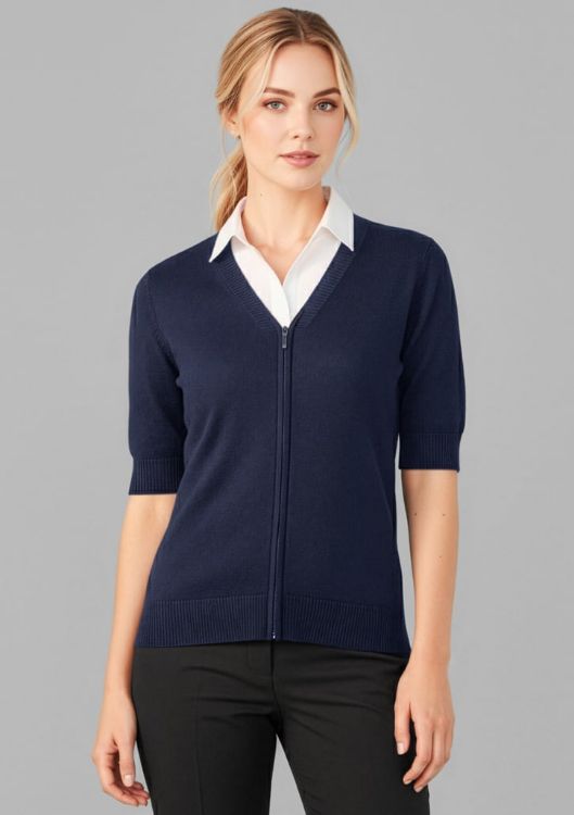 Picture of Zip Front Womens Short Sleeve Knit Cardigan