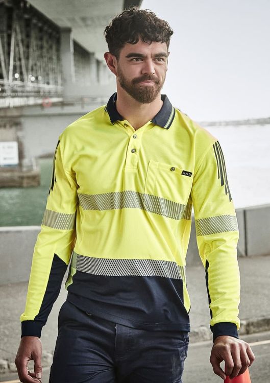 Picture of Mens Hi Vis Flux Segmented Tape Long Sleeve Polo