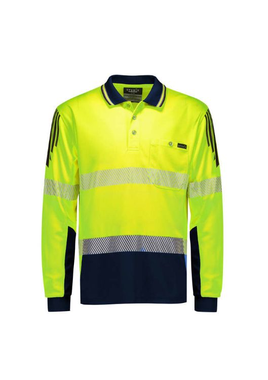 Picture of Mens Hi Vis Flux Segmented Tape Long Sleeve Polo