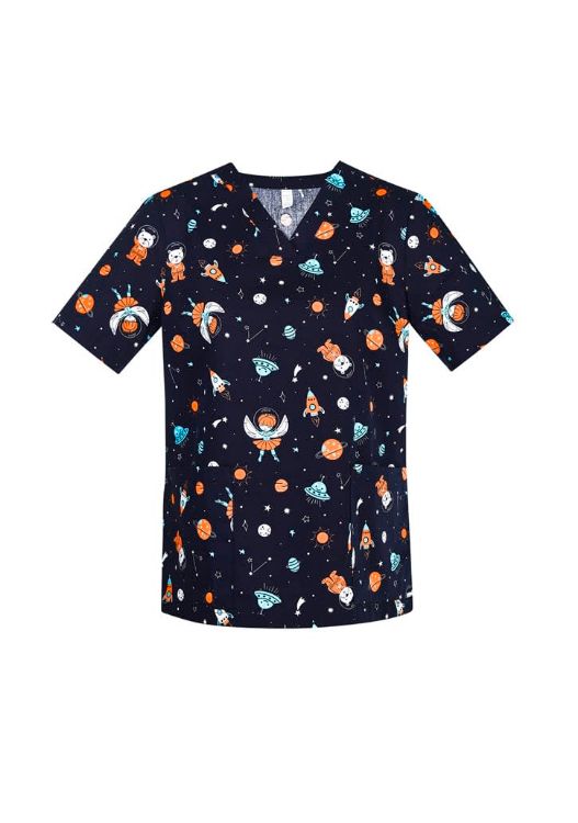 Picture of Printed Womens Space Party Scrub Top