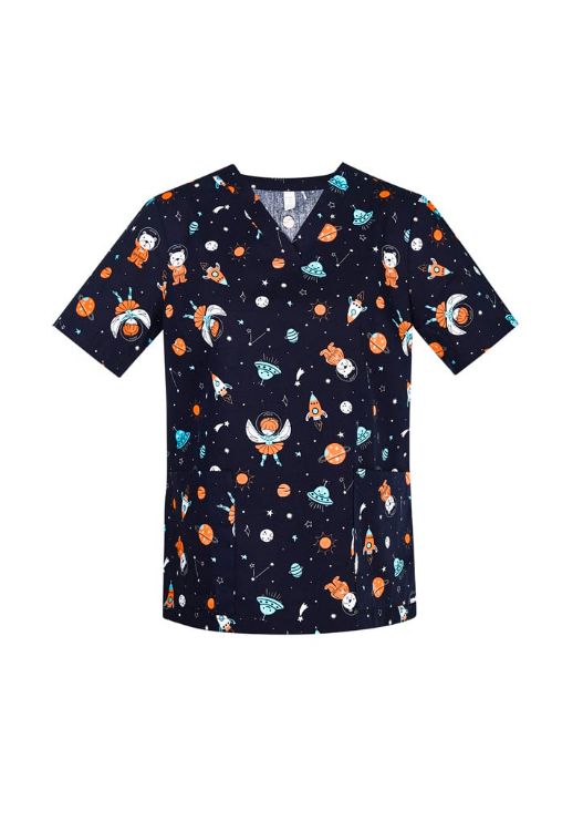 Picture of Printed Womens Space Party Scrub Top