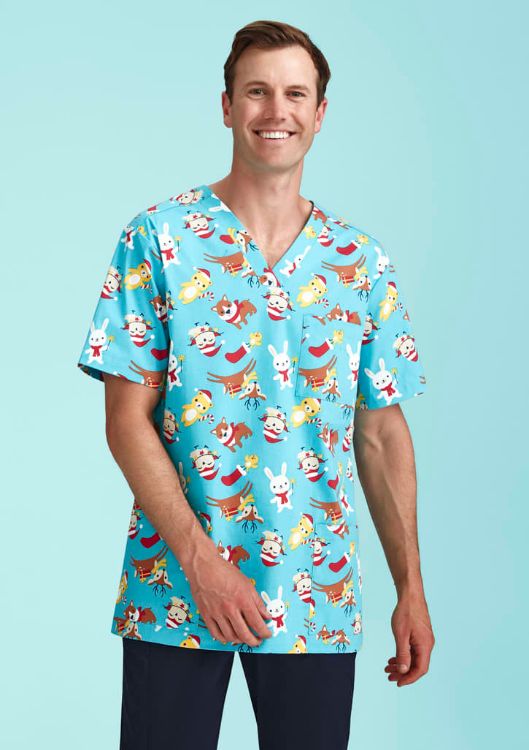 Picture of Mens Christmas Short Sleeve V-neck Scrub
