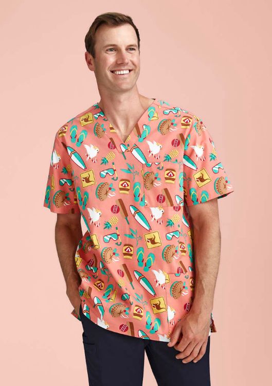 Picture of Mens Christmas Short Sleeve V-neck Scrub