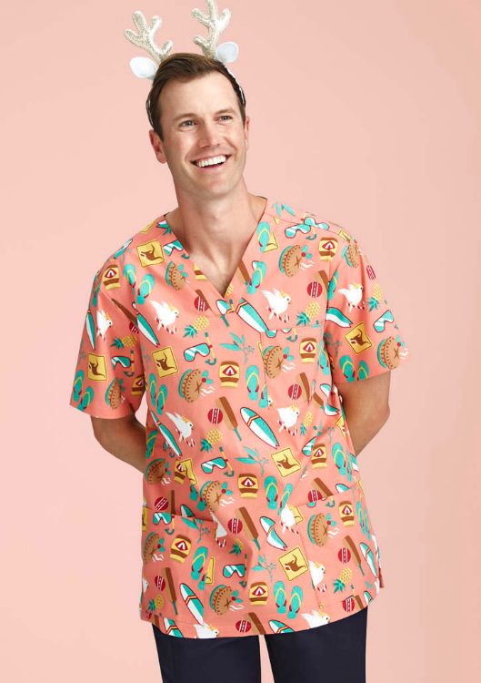 Picture of Mens Christmas Short Sleeve V-neck Scrub