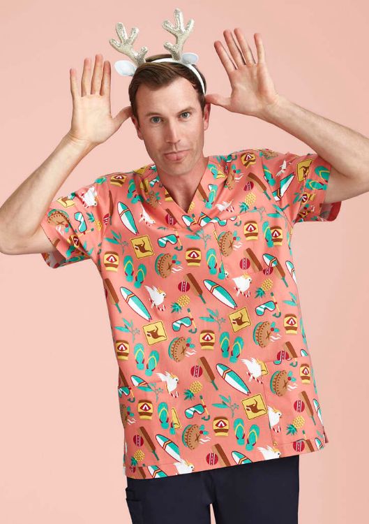 Picture of Mens Christmas Short Sleeve V-neck Scrub