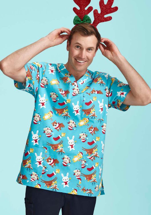 Picture of Mens Christmas Short Sleeve V-neck Scrub