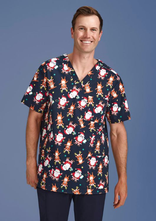 Picture of Mens Christmas Short Sleeve V-neck Scrub