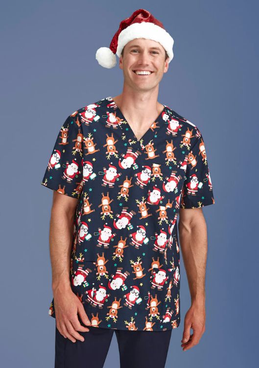 Picture of Mens Christmas Short Sleeve V-neck Scrub