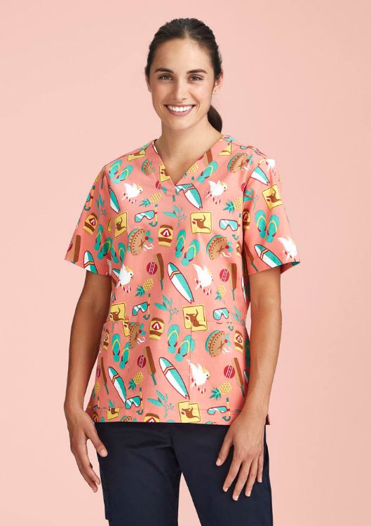 Picture of Womens Christmas Short Sleeve V-neck Scrub (Cotton)