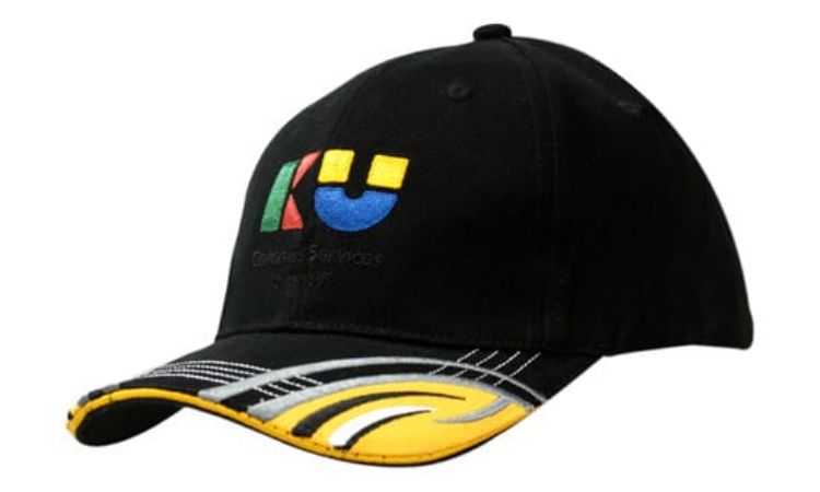 Picture of Brushed Heavy Cotton with Sandwich Trim and Fabric Inserts & Embroidery Design on Peak