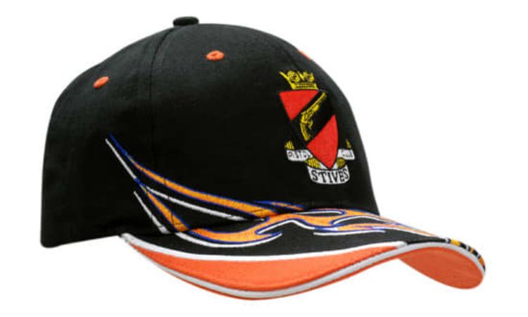 Picture of Brushed Heavy Cotton with Sandwich, Peak Indent & Flame Embroidery on Crown & Peak