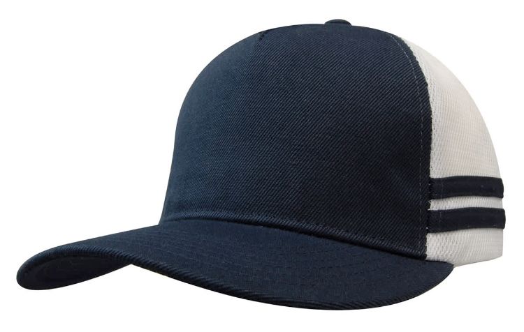 Picture of American Premium Twill/Mesh Deep Fit Trucker with Stripes