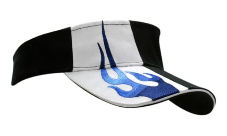 Picture of Brushed Heavy Cotton Visor with Sandwich Trim & Flame Embroidery on Crown & Peak