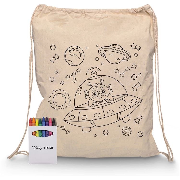Picture of Squiggle Calico Drawstring Bag + Crayon set