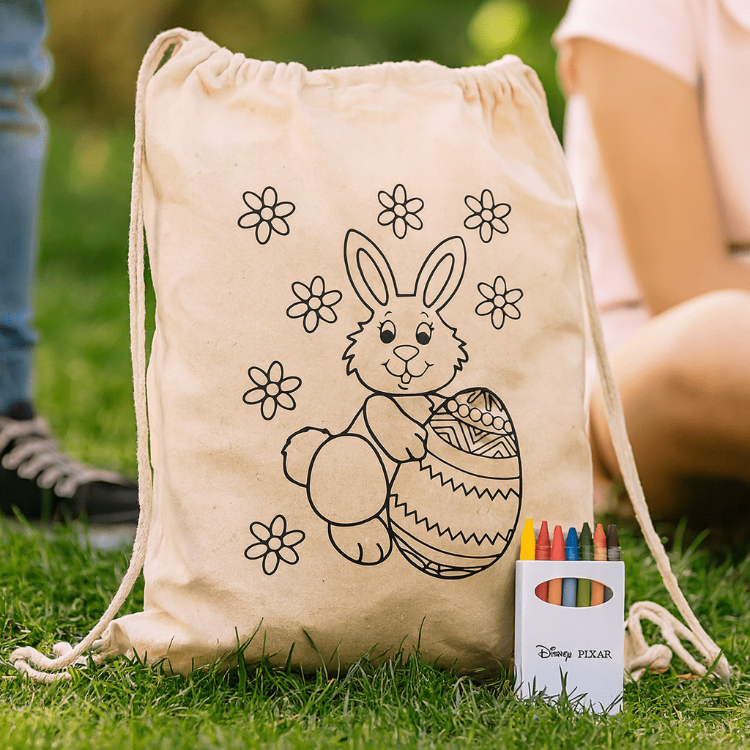 Picture of Squiggle Calico Drawstring Bag + Crayon set