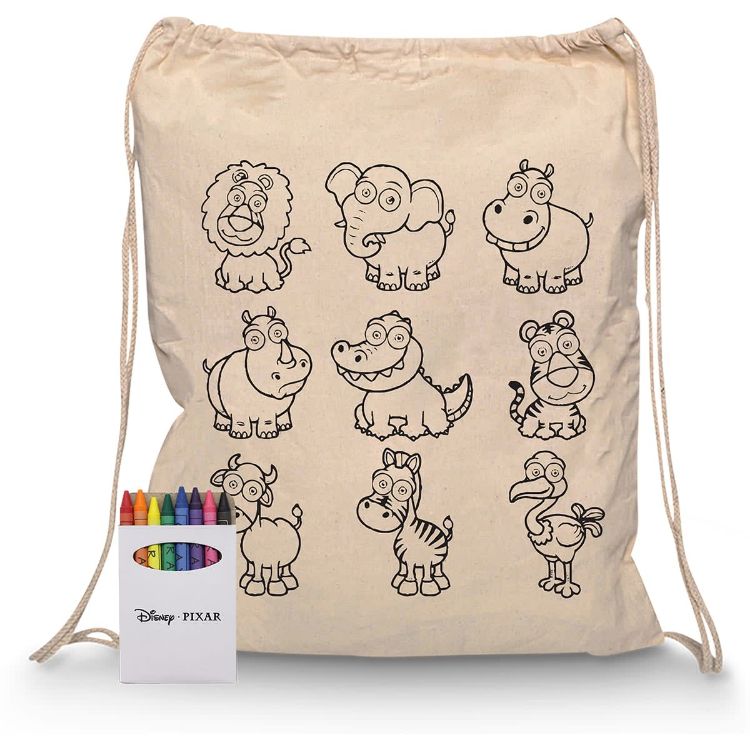 Picture of Squiggle Calico Drawstring Bag + Crayon set