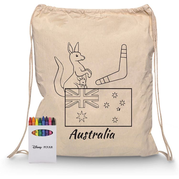 Picture of Squiggle Calico Drawstring Bag + Crayon set