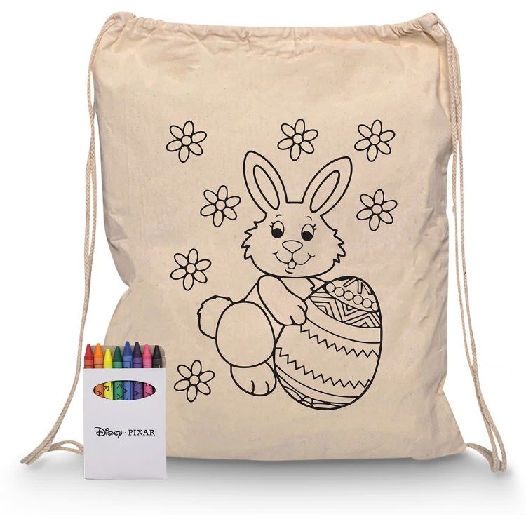 Picture of Squiggle Calico Drawstring Bag + Crayon set