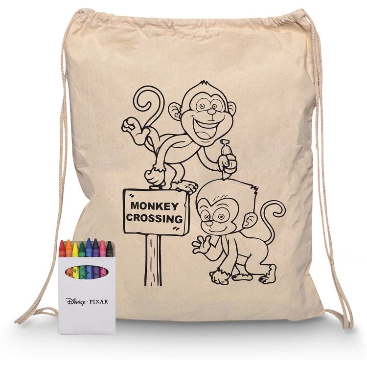 Picture of Squiggle Calico Drawstring Bag + Crayon set