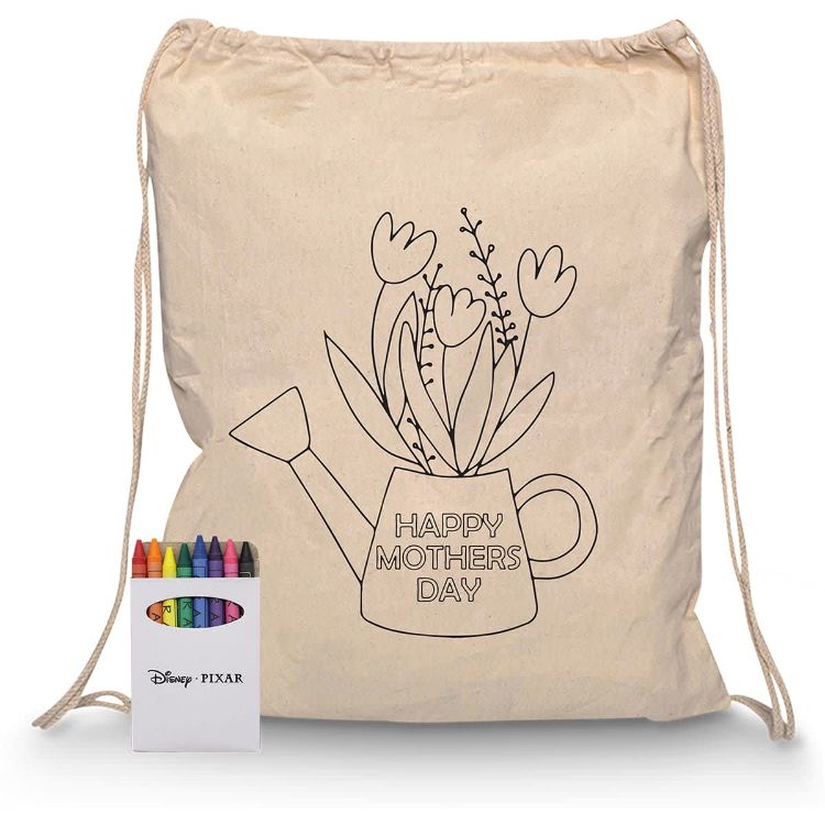Picture of Squiggle Calico Drawstring Bag + Crayon set
