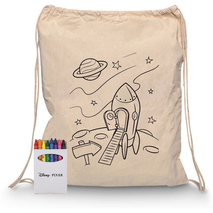 Picture of Squiggle Calico Drawstring Bag + Crayon set