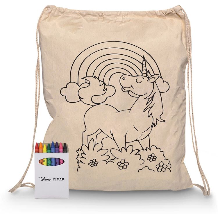 Picture of Squiggle Calico Drawstring Bag + Crayon set